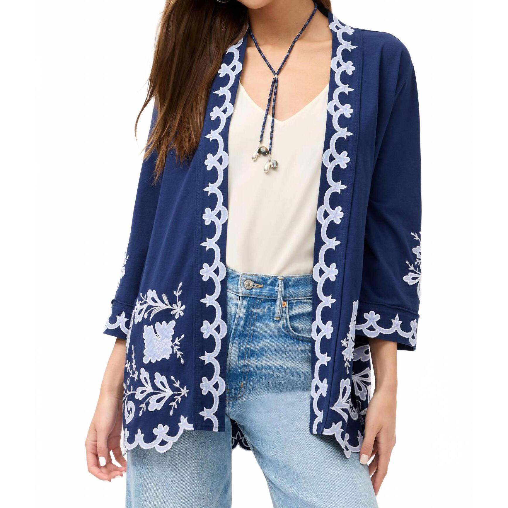 New Johnny Was Addeline Jersey Kimono Coat In Navy